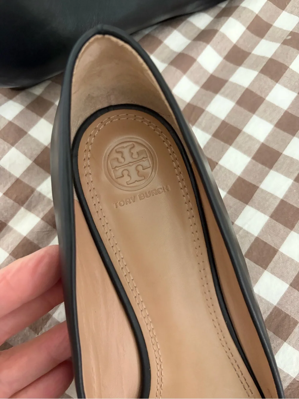 Tory Burch Black Leather Ballet Flats with Logo Accent